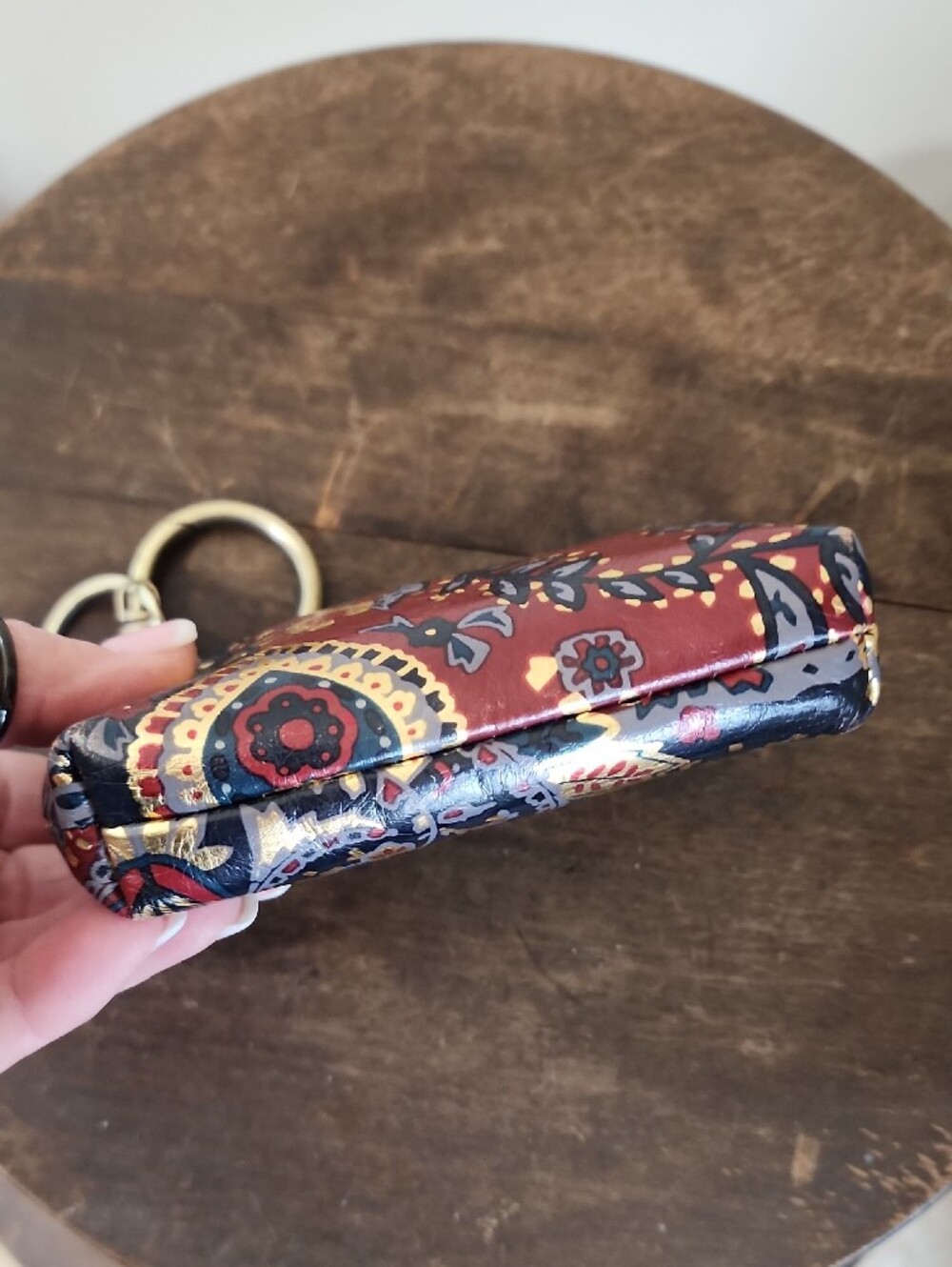 Patricia Nash Floral Paisley Navy Red Kisslock Coin Purse Keyring - Picture 6 of 13